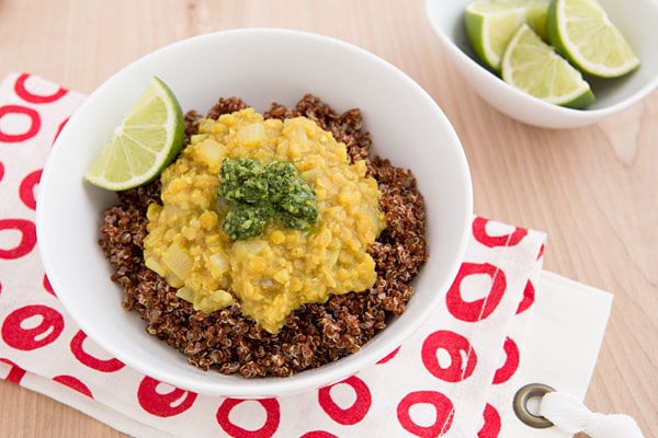 Curried Red Lentil & Quinoa Bowls with Cilantro-Mint Chutney Recipe