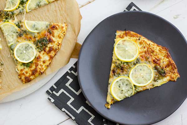 Lemon Gremolata Pizza with Cauliflower Crust by Oh My Veggies