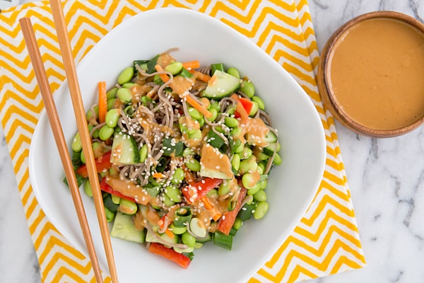 Spiralized Vegetable Noodle Bowls With Peanut Sauce - Domestic Gothess