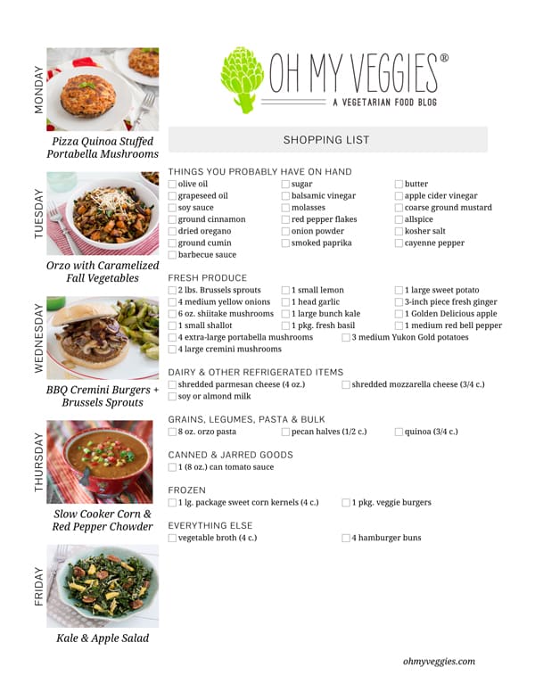 Vegetarian Meal Plan & Shopping List - 03.10.14