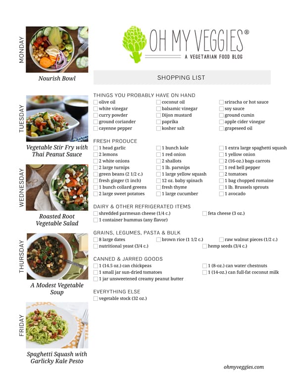 Vegetarian Meal Plan & Shopping List - 03.17.14
