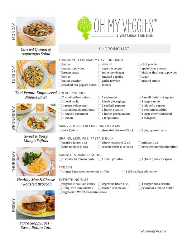 Vegetarian Meal Plan & Shopping List - 03.24.14