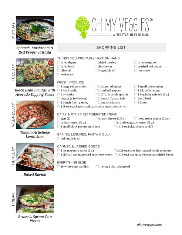 Vegetarian Meal Plan & Shopping List - 03.31.14