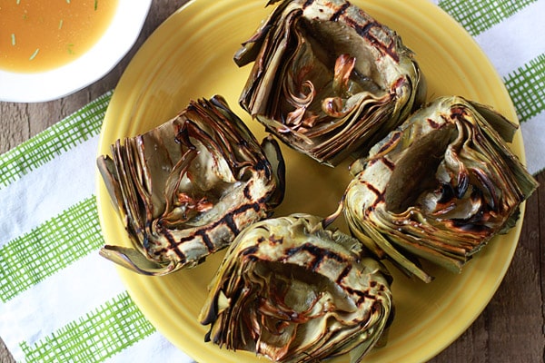 15 of the Best Vegetarian Grilling Recipes: Grilled Artichokes with Roasted Garlic Olive Oil Dip