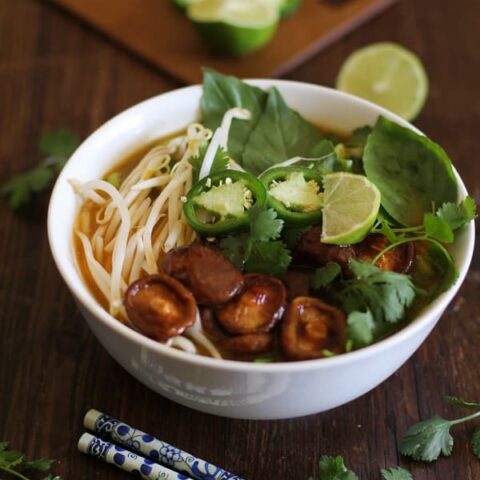 Pho Soup with Sauteed Shiitake Mushrooms
