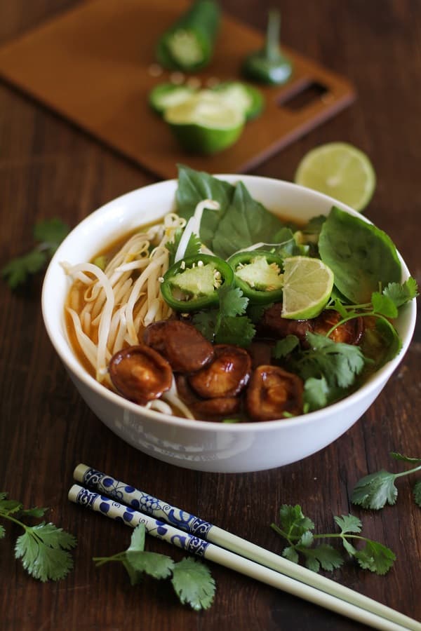 Pho Soup with Sauteed Shiitake Mushrooms