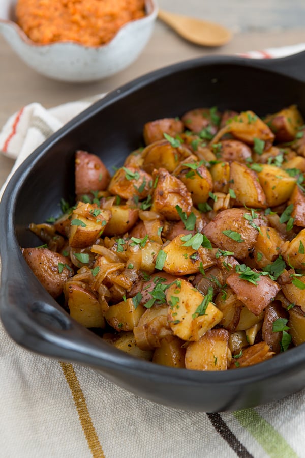 Smoky Braised Potatoes with Spicy Romesco Sauce