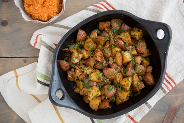 Smoky Braised Potatoes with Spicy Romesco Sauce Recipe