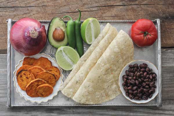 ingredients for Southwestern Veggie Wraps on a platter