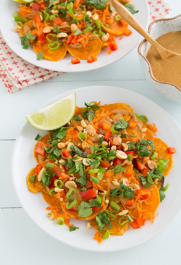 Thai Sweet Potato Nachos - A Vegan Recipe from Oh My Veggies!