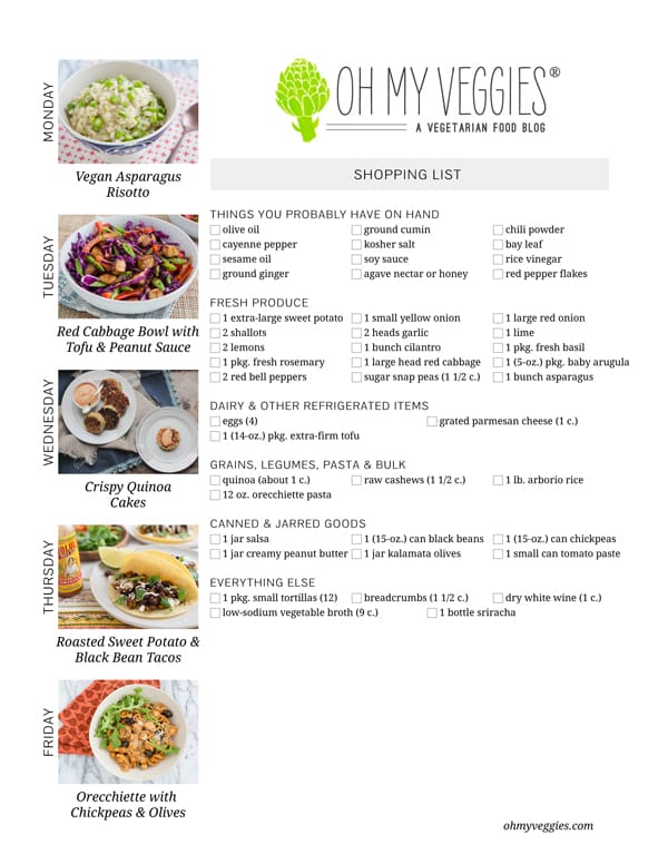 Vegetarian Meal Plan & Shopping List - 04.07.14