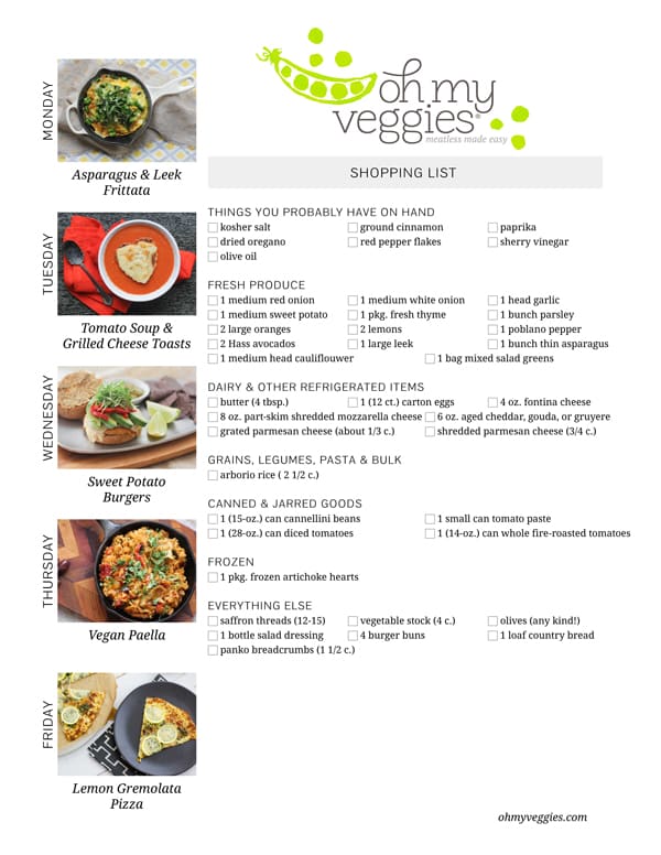 Vegetarian Meal Plan & Shopping List - 04.14.14