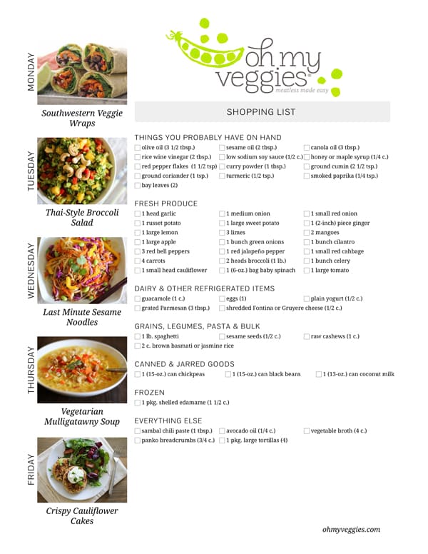Vegetarian Meal Plan & Shopping List - 04.21.14