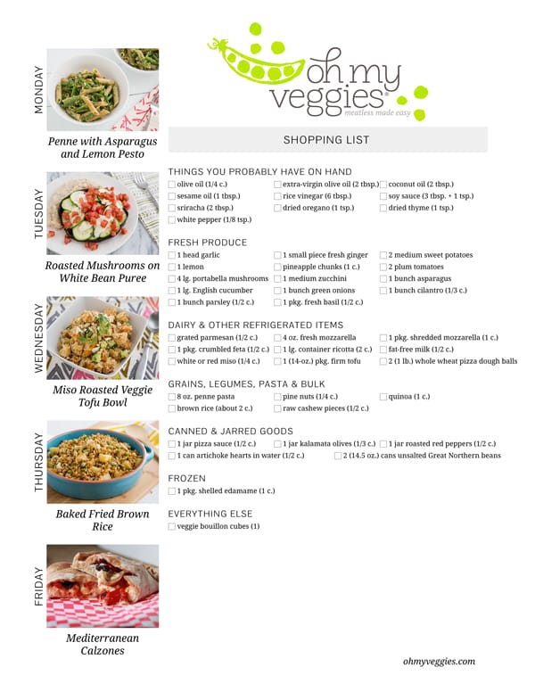 Vegetarian Meal Plan & Shopping List - 04.28.14