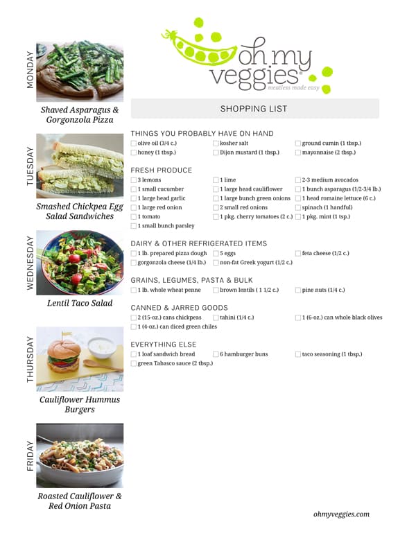Vegetarian Meal Plan & Shopping List - 05.05.14