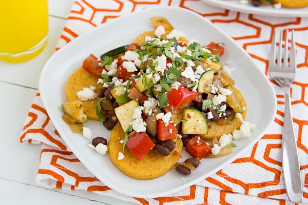 Mexican Baked Polenta with Salsa Beans & Sautéed Veggies Recipe