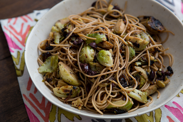 Olive Angel Hair with Seared Brussels Sprouts