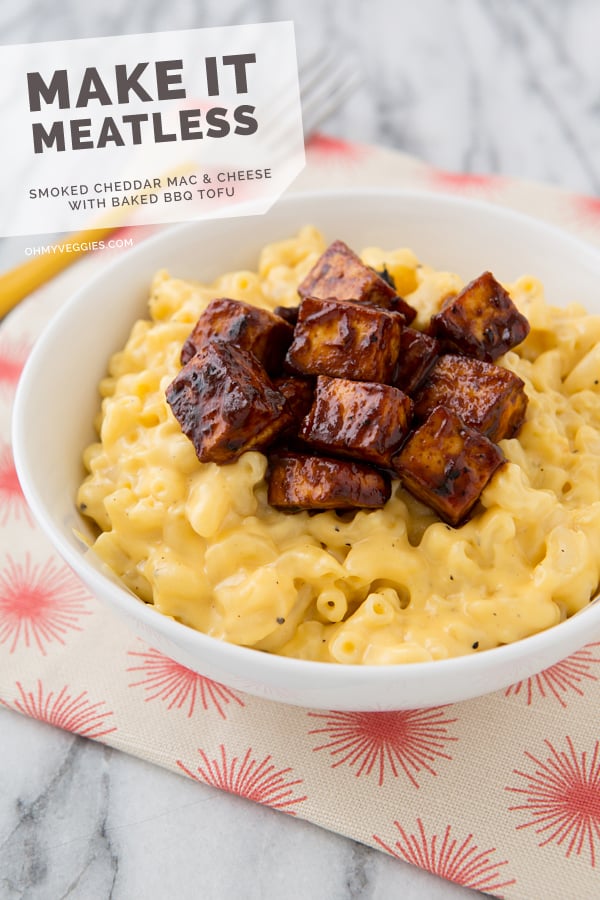 Smoked Cheddar Mac & Cheese with Baked BBQ Tofu