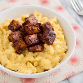 Smoked Cheddar Mac & Cheese with Baked BBQ Tofu Recipe