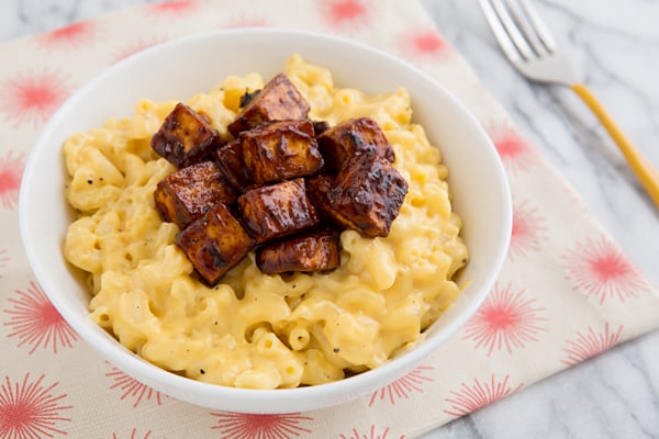 Smoked Cheddar Mac & Cheese with Baked BBQ Tofu Recipe