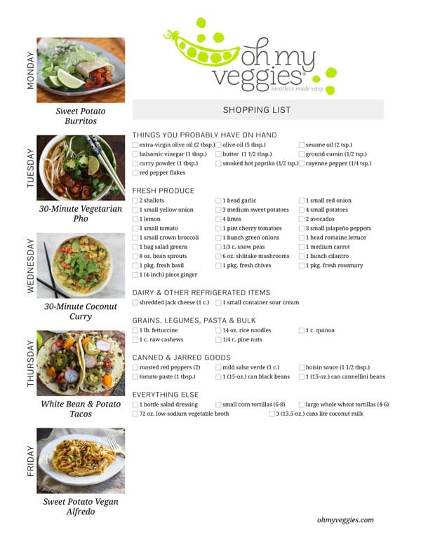 Vegetarian Meal Plan & Shopping List - 05.12.14