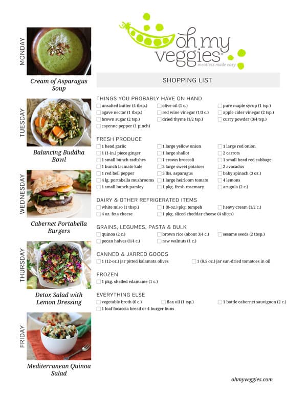 Vegetarian Meal Plan & Shopping List - 05.26.14