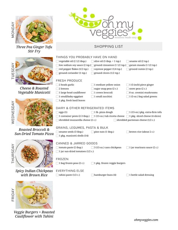 Vegetarian Meal Plan & Shopping List - 06.02.14