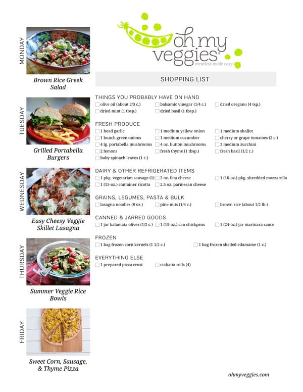Vegetarian Meal Plan & Shopping List - 06.09.14