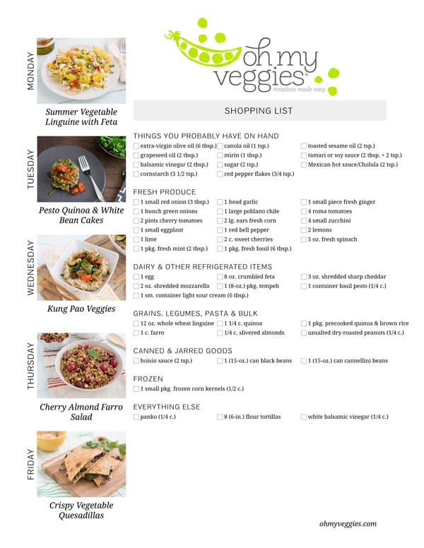 Vegetarian Meal Plan & Shopping List - 06.16.14