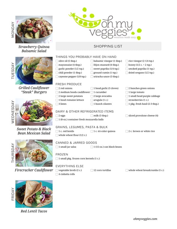 Vegetarian Meal Plan & Shopping LIst - 06.23.14