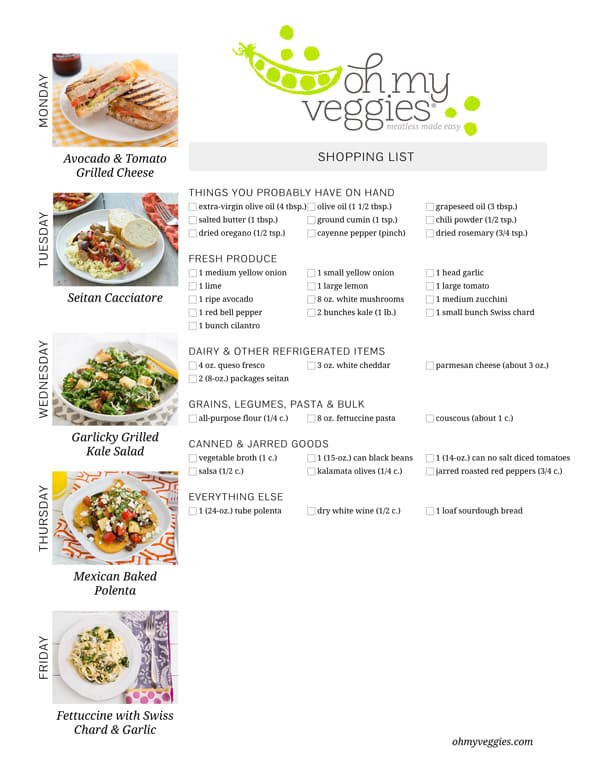 Vegetarian Meal Plan & Shopping List - 06.30.14