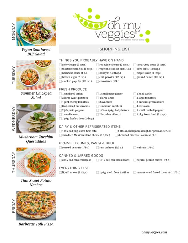 Vegetarian Meal Plan & Shopping List - 07.14.14