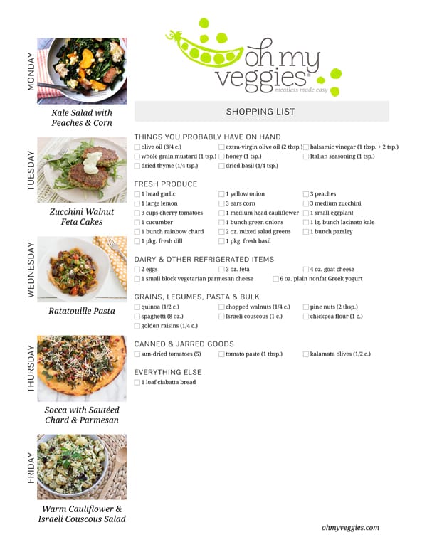 Vegetarian Meal Plan & Shopping List - 07.21.14