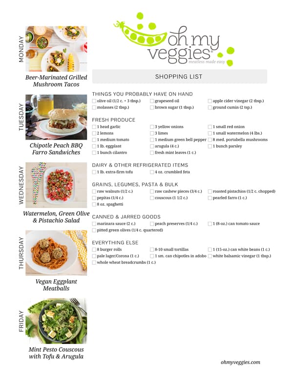 Vegetarian Meal Plan & Shopping List - 07.28.14