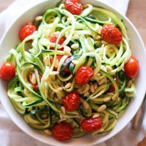 Lemon-Garlic Zucchini Noodles with Roasted Tomatoes
