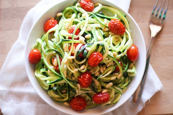 Lemon-Garlic Zucchini Noodles with Roasted Tomatoes