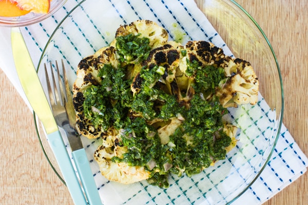 Grilled Cauliflower Steaks with Chimichurri