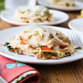 Veggie Enchilada Stacks with Tomatillo Sauce