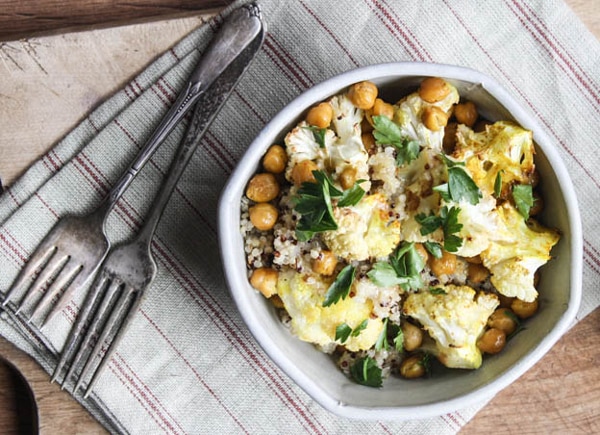 Roasted Cauliflower and Chickpeas with Lemon-Dijon Dressing