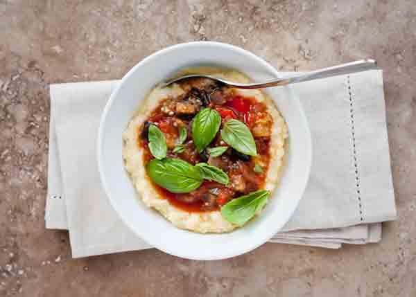 Stewed Eggplant and Tomatoes with Polenta