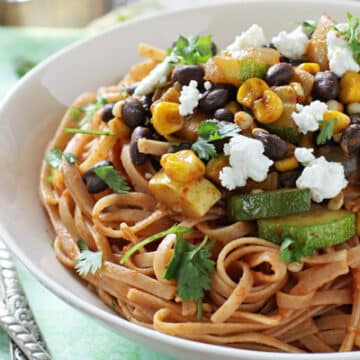 Vegetable and Black Bean Enchilada Pasta