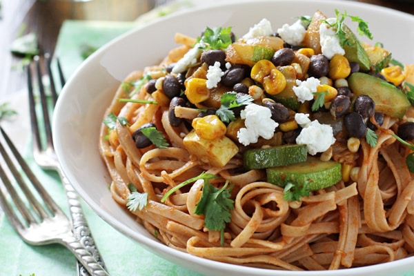 Vegetable and Black Bean Enchilada Pasta