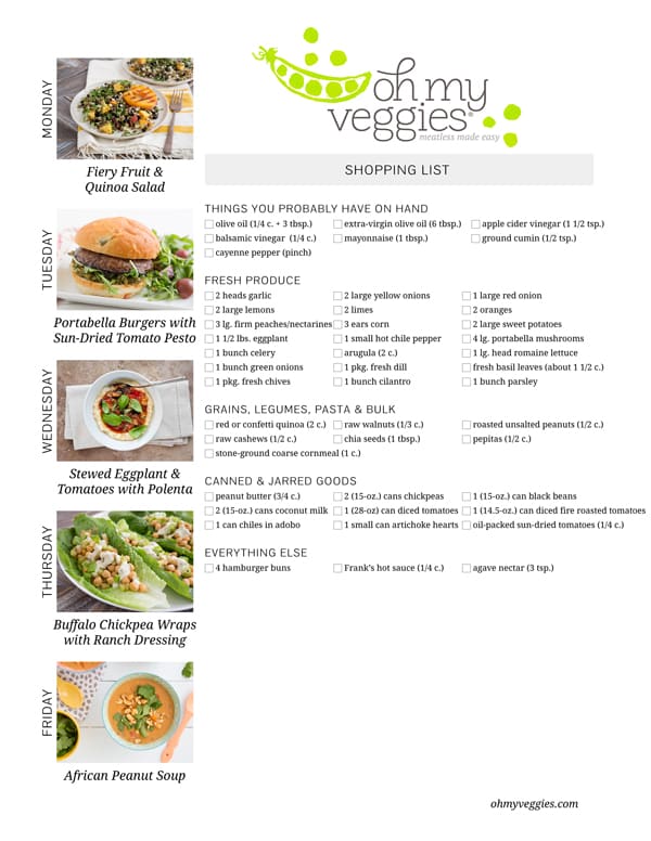 Vegetarian Meal Plan & Shopping List - 08.11.14