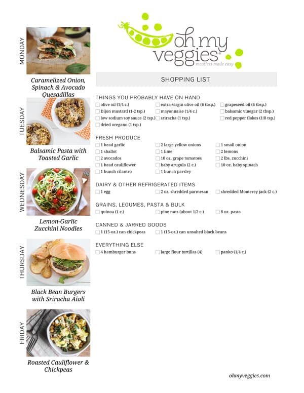 Vegetarian Meal Plan & Shopping List - 08.18.14