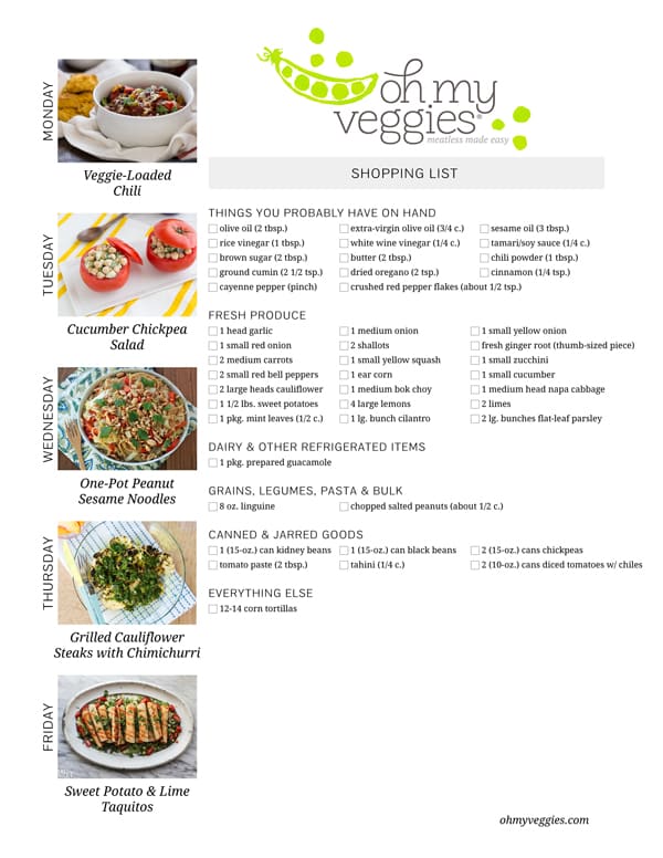 Vegetarian Meal Plan & Shopping List - 08.25.14
