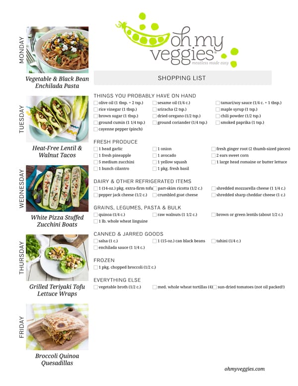 Vegetarian Meal Plan & Shopping List - 09.01.14