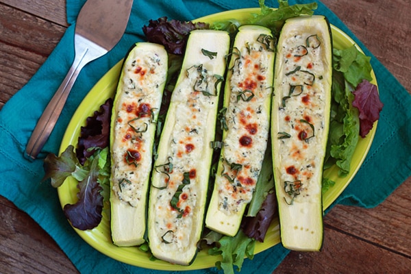 White Pizza Stuffed Zucchini Boats