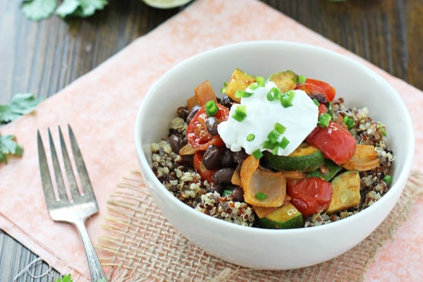 Quinoa & Roasted Vegetable Burrito Bowls from Cookie Monster Cooking