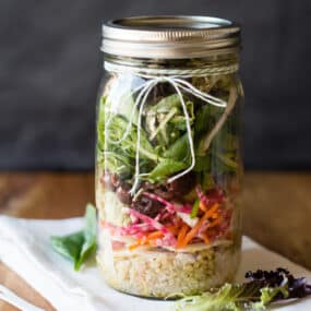 Rainbow Salad in a Jar with Guacahummus