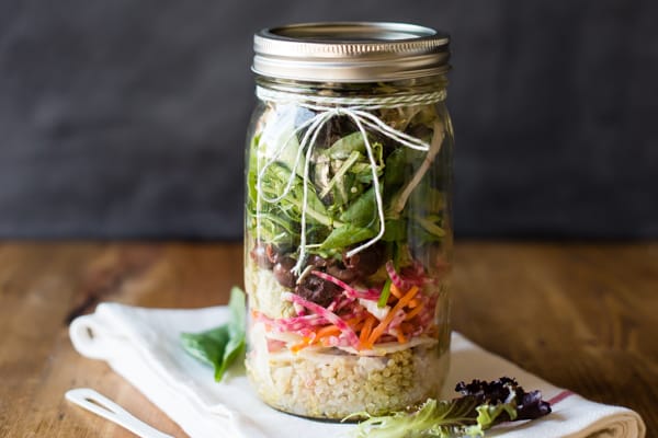 Rainbow Salad in a Jar with Guacahummus